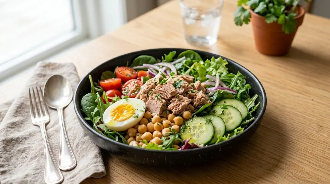 Ensalada de atún, garbanzos y huevo