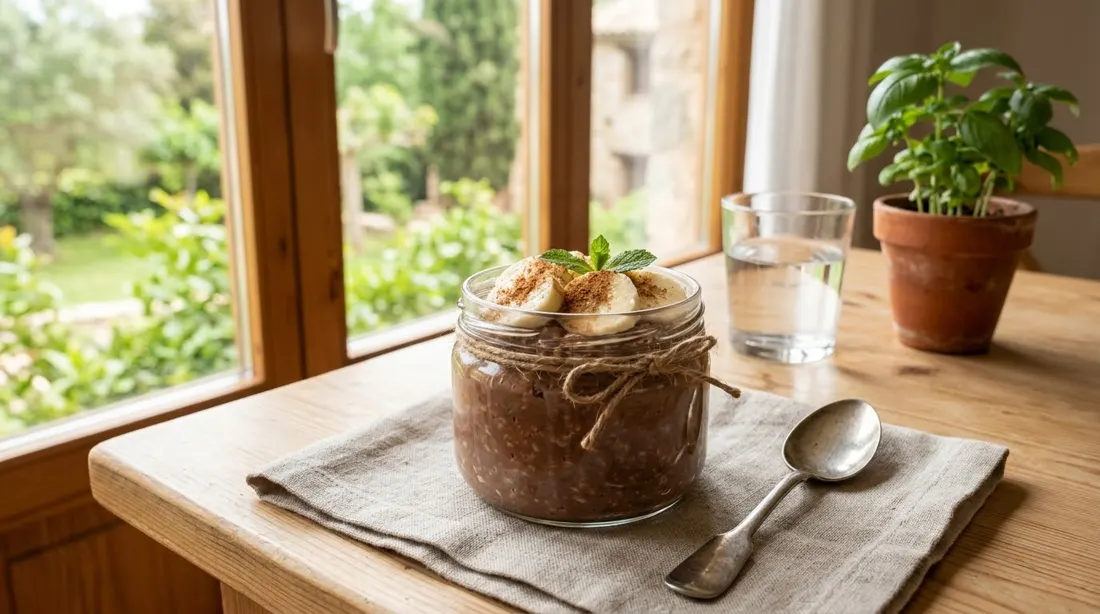 Overnight oats de cacao y plátano