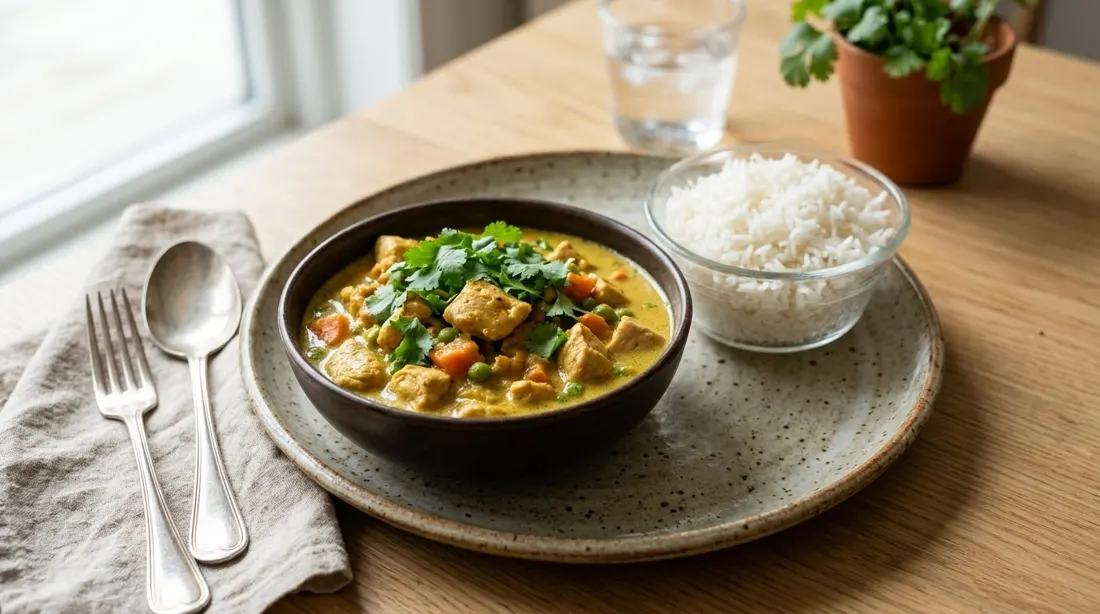 Pollo al curry con arroz basmati